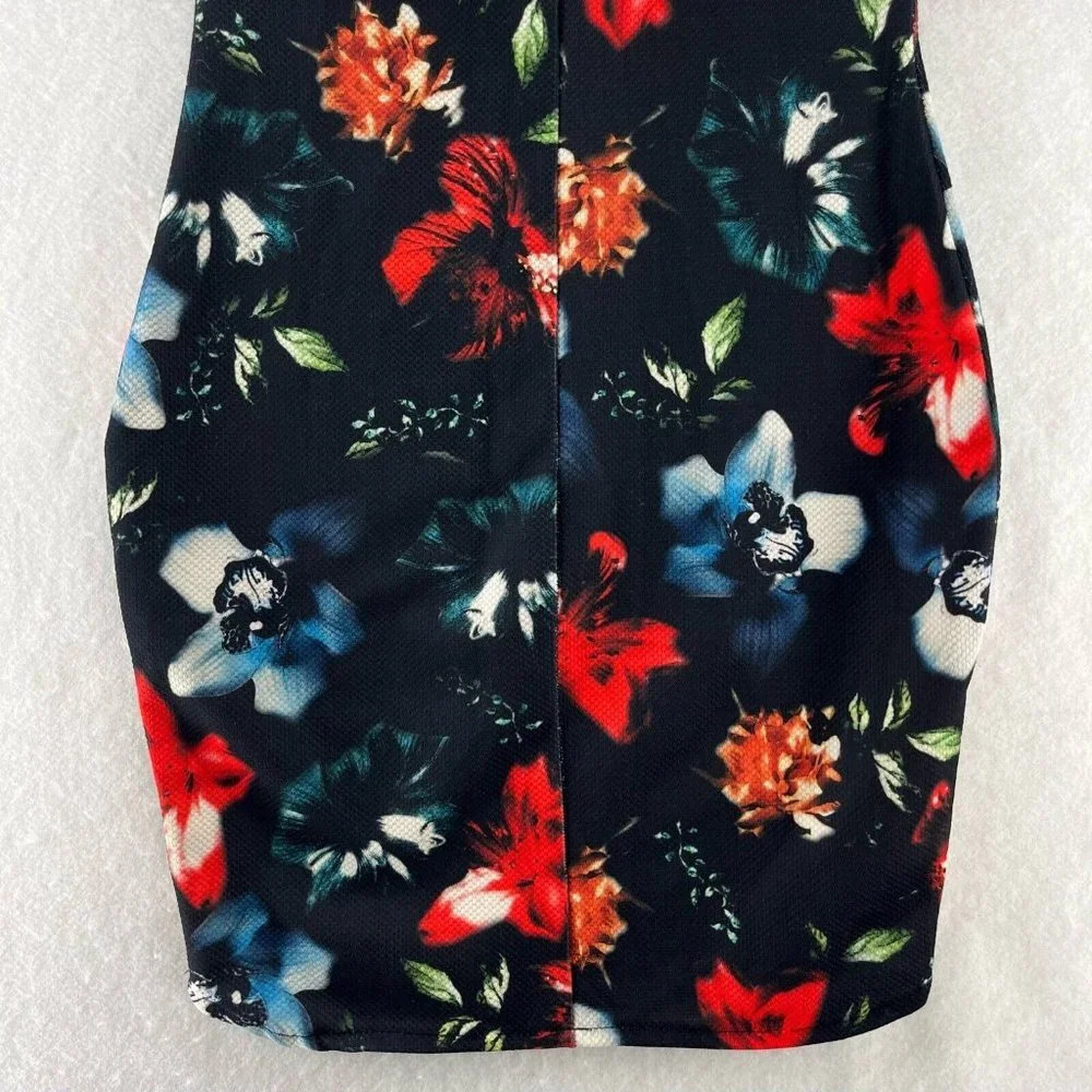 Pull&Bear Sheath Dress EUR S MEX 26 US 4 Mini Floral Sleeveless Back Zip Black - Picture 6 of 11